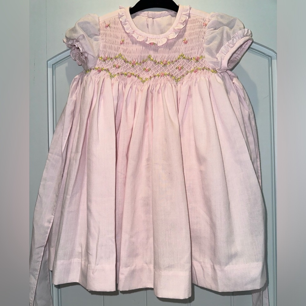 Luli & Me Pink Smocked Dress with bow - 9M
